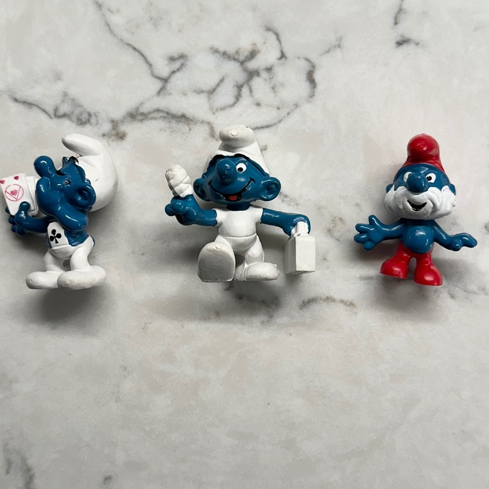 Vintage Smurfs PVC Figures Lot of 7 Peyo Schleich Papa Smurf Miniature Toys - Picture 3 of 16